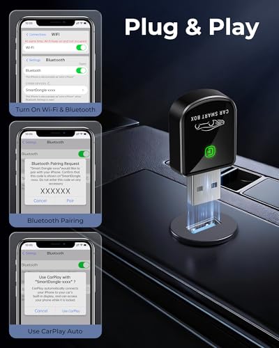 Image of Wireless Carplay Adapter for iPhone Upgrade, Tiny Bluetooth Receiver Convert Wired to Wireless for Apple Car Play Plug & Play, Zero-Lag Media GPS Works with 2016+ Cars (Ebony Black)