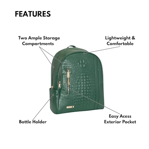 Image of Tote&Carry Apollo BFF Backpack for Women, Vegan Leather, Water-Resistant, Carry-On Luggage for Travel, Work & Daily Use (Crocodile Skin, Black)