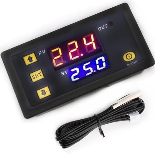VISSQH W3230 Temperaturschalter,mit Sondenleitung DC 24V 20A LCD Digitaler Thermostat,DC Temperaturregler,mit Heiz-/Kühlregler