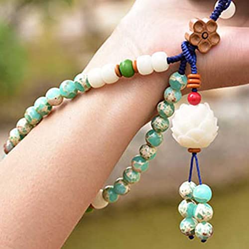 Bodhi Jade Phone Charm Natural Green White Stone Lotus Beaded Phone Lanyard Flower Strap Phone Accessory Unisex Ornaments #TOP3