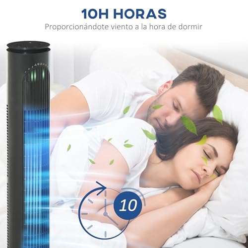 HOMCOM Ventilador de Torre, Ventilador de Pie Silencioso con Control Remoto, 3 Velocidades, 3 Modos, Temporizador 10H, Oscilación 70°, Pantalla LED, para Hogar y Oficina, Gris Oscuro - imagen 6