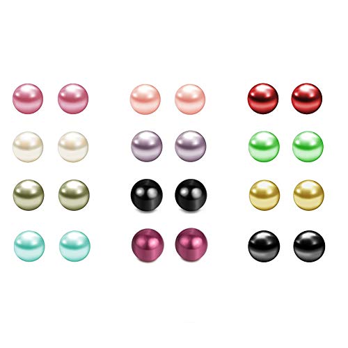 CHOP MALL Multicolor Pearl Ball Stud Earrings Ear Piercing Earrings Set for Women (Color Mixed Random,12 Pairs)
