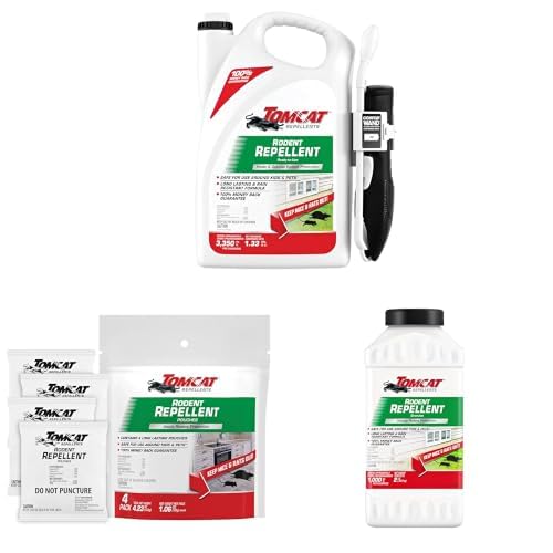 Image of Tomcat Complete Indoor & Outdoor Rodent Repellent Bundle - Includes 1.33 Gal Comfort Wand Spray, 2 lb Granules, and 4-Pack Pouches
