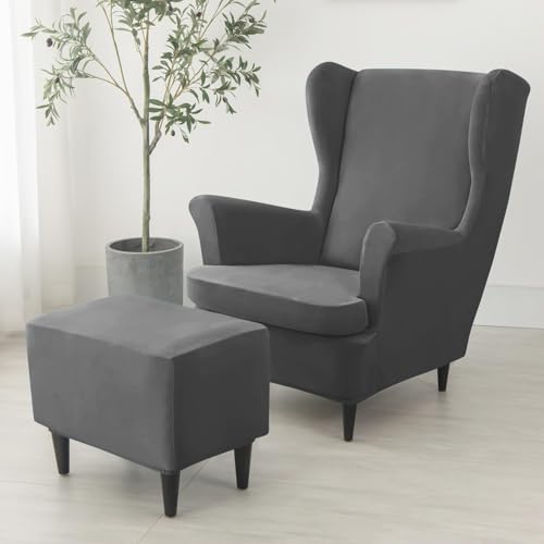Image of HOKIPO Premium Velvet Stretchable Foot Stool Cover Ottoman Slipcover, Dark Grey (NEW-4801-DGRY)