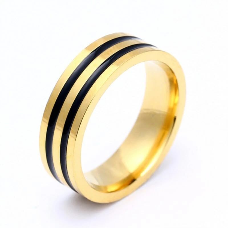Gothic Style Stainless Steel Ring, Gold with Black Stripes, Unisex Fashion Band-image-48
