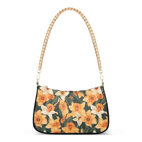Clutch Shoulder Bags Tote Evening Purse Handbags for Women Daffodil Flowers Orange Hobo Bags with Zipper Closure