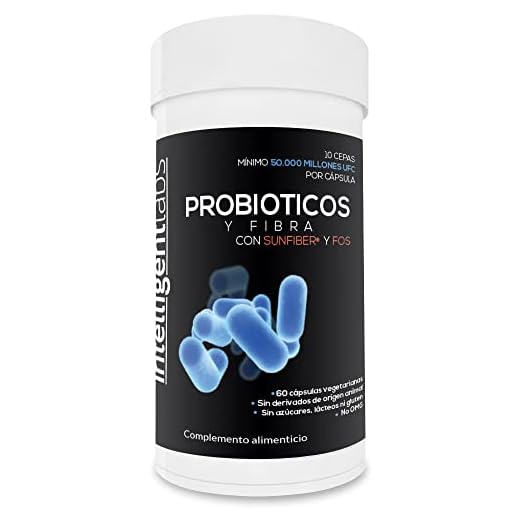 Probiótico con Prebióticos de Intelligent Labs con 50 Mil Millones de UFC, Sin Necesidad de Refrigeración, con Sunfiber y FOS para una Eficacia 10 Veces Mayor, Suministro para 2 Meses por Botella