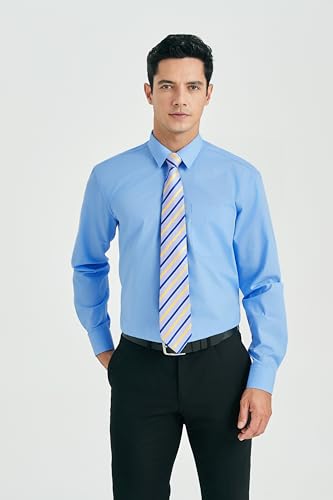 Image of HISDERN Mens Dress Shirt with Tie Pocket Square Set Classic Button Down Shirt Matching Tie Long Sleeve Shirts