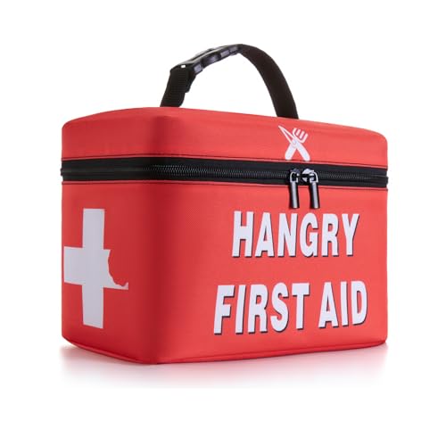 WOEMOZAP Funny Hangry Lunch Bag – First Aid Emergency Snack Kit Insulated Lunch Box for Adults & Kids, Novelty Lunchbox with Detachable Handle Gag...