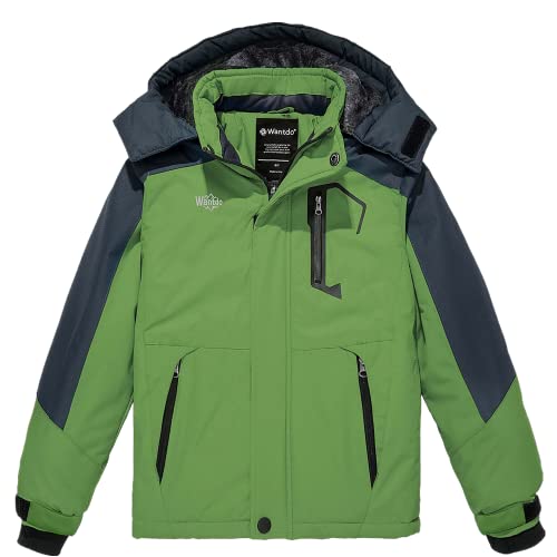 Wantdo Chaqueta de Esquí Impermeable Monta?a Abrigo Windbreaker pa?o Grueso Suave Parka Resistente al Agua para Acampar Viajar Chaqueta de Bolsillos Múltiples Cremallera para Ni?o Verde Oliva 152-158 Cover
