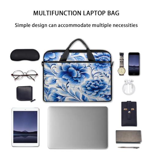 Bolsa para laptop con patrón floral azul 15 pulgadas miniatura 7