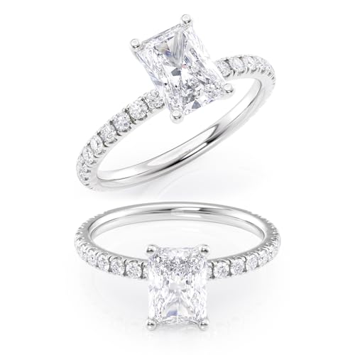 2 to 6 Carat Radiant Cut Moissanite Engagement Ring w 1/4 Carat Natural Diamond - 14K Gold (G-H/VS, SI, cttw, DEW) Promise Anniversary Ring for Women Size 4 to 11 Made in USA