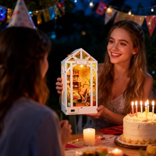 Kit maison miniature de livre bois premium serre lumineuse LED modélisme