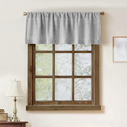2 Pack Faux Linen Valance for Windows Kitchen Living Room Valances Rod Pocket