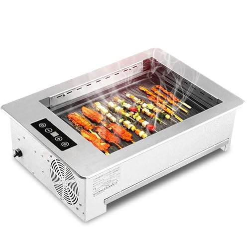 Parrilla eléctrica empotrada for barbacoa, parrilla comercial sin humo de 2000 W con panel táctil, parrilla for barbacoa con superficie de cocción antiadherente, placa calefactora for restaurante inte