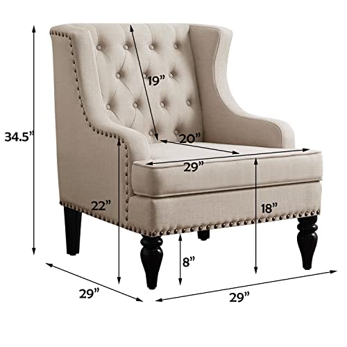 Rosevera Emmie Accent Chairs, Upholstered Armchair,Linen Fabric Comfy Reading Seat Lounge For Living Room Bedroom Apartment,Easy Assembly, Natural #TOP1