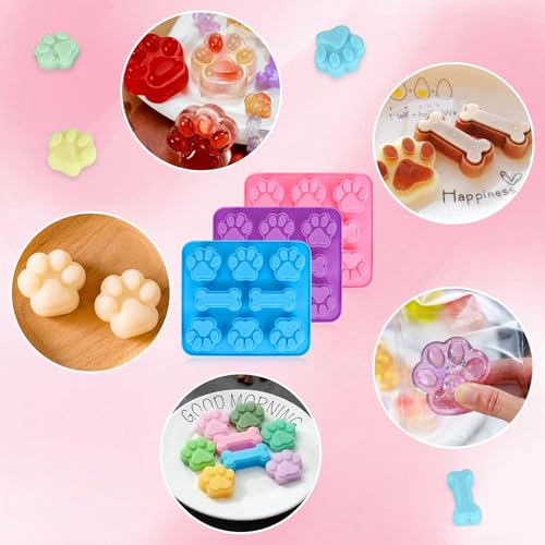 3 Stück Backmatte Hundekekse, Paw and Bone Hundekekse Backform, Backmatte Hundekekse für Schokolade, Süßigkeiten, Gelee, Eiswürfel, Hund Behandelt, Hundepfote und Knochenform