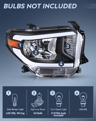 Image of Nilight LED DRL Headlight Assembly Compatible with 2014 2015 2016 2017 2018 2019 2020 2021 Toyota Tundra Clean Lens Black Housing Amber Reflector Clear Lens Headlamps Replacement