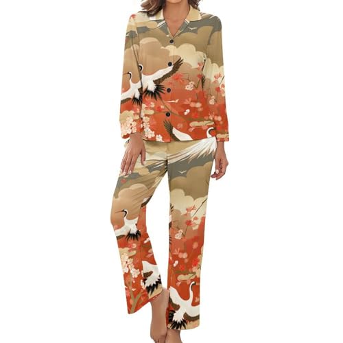 Vetement de nuit femme grande taille confortable, pyjama boutonné deux pièces mi-saison