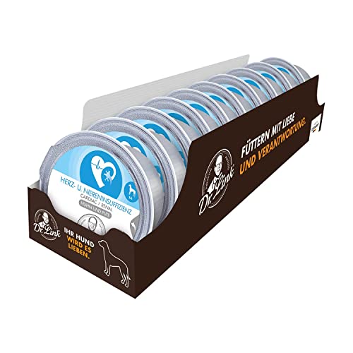 Dr. Link Spezial-Diät Hundefutter für Hunde, Herz & Nieren – Premium Alleinfuttermittel mit Huhn & Pute, Unterstützung der Herz- & Nierenfunktion, Omega-3, hochwertige Proteine – 10x125g Schale