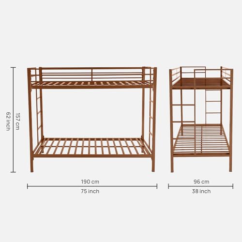 Image of Pilio Twin Over Twin Metal Bunk Beds for Kids | Bunker Bed for Adults | Double Decker Bed for Kids Room Furniture | Frame Only, Mattress not Included (Brown)