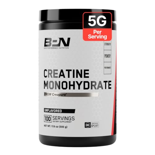 BPN Pure Creatine Monohydrate Powder by Creapure, Unflavored, 100 Servings