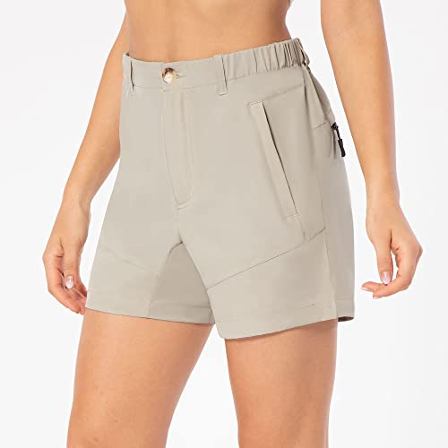 Evioset Womens 5 Inch Hiking Shorts Quick Dry Water Resistant Stretch Athletic Golf Shorts With Zipper Pockets Khaki M #TOP1