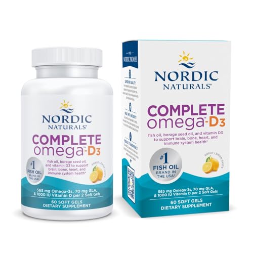 Nordic Naturals Complete Omega-D3, Lemon Flavor - 60 Soft Gels - 565 mg Omega-3 + 70 mg GLA + 1000 IU Vitamin D3 - EPA & DHA - Healthy Skin, Cognition, & Positive Mood - Non-GMO - 30 Servings Nordic Naturals Complete Omega-D3, Lemon Flavor - 60 Soft Gels - 565 mg Omega-3 + 70 mg GLA + 1000 IU Vitamin D3 - EPA & DHA - Healthy Skin, Cognition, & Positive Mood - Non-GMO - 30 Servings