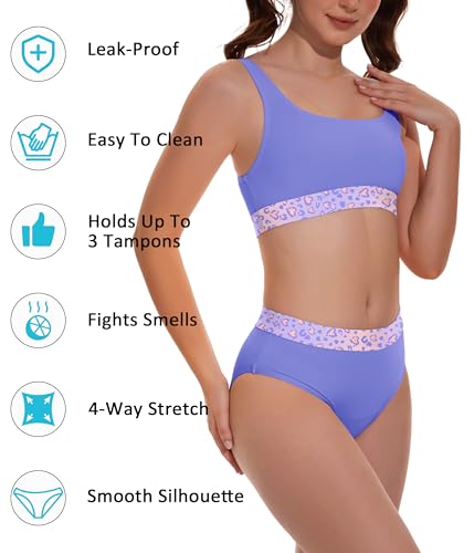 Image of Beautikini Period Swimwear Two Piece Menstrual Leakproof Swimsuit Bikini Sets Mid Waist Print Bathing Suit for Women