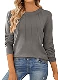 SHEWIN Fall Sweaters for Women 2025 Casual Long Sleeve Pullover Tops Loose Crew Neck Lightweight Knit Sweater Womens Clothing,US 8-10(M),Grey