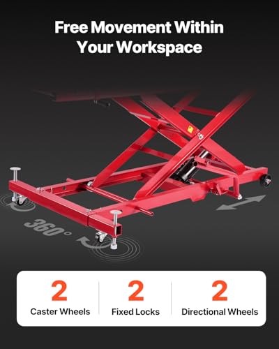 Image of VEVOR Motorcycle Lift Table, 1000lbs Weight Capacity, 360 Flexible Moving Motorcycle Jack Stand, 8.6-31 in Height Range, Heavy Duty Bike Repair Stand with Security Lock for ATVs, Dirt Bike