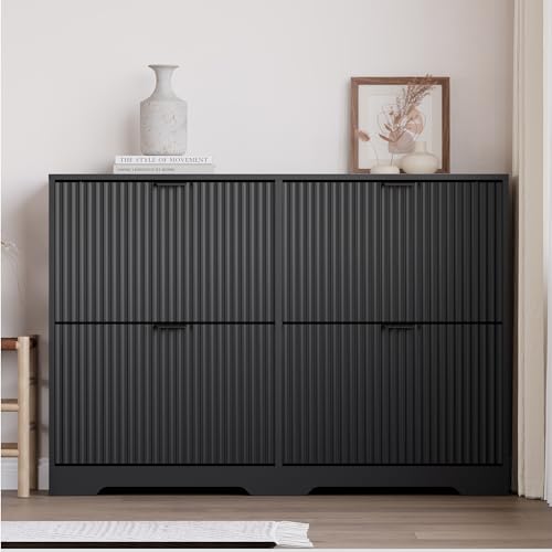 Image of BORNOON Large Shoe Cabinet for Entryway, Shoe Rack Cabinet with 4 Flip Drawer and Adjustable Shelves for Small Apartment, Foyer