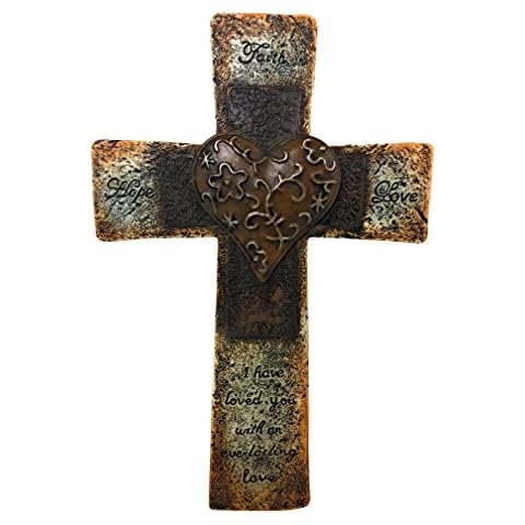 Faith Hope Love Resin Wall Cross With Heart and Inscription Religious Gift Cover
