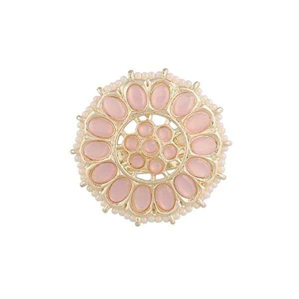 I Jewels 18k Gold Plated Traditional White Kundan & Pearl Studded Adjustable Finger Ring for Women (FL205)