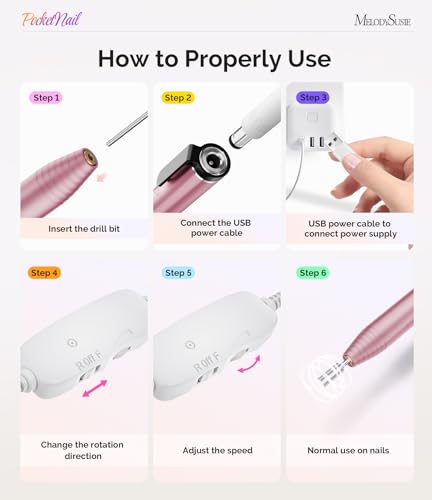 Image of MelodySusie PocketNail Slim Ergonomic Pen-Shaped USB Nail Drill, PC100G 20000RPM Portable Electric File for All Manicure, Pedicure Nail Care, Shaping & Gel Removal at Home for Beginners