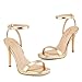 Elisabet Tang Women’s Stilettos Heeled Sandals Open Square Toe Heels,4.3 Inch Open Toe Strappy Sexy High Heels Ankle Strap Buckle Heels for Party Wedding Dress Daily Wear Shoes Gold Size 7