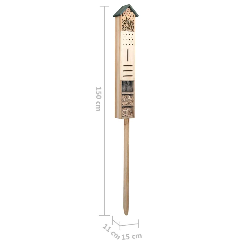 Casetta per insetti per giardino, balcone, patio, in legno di abete, resistente alle intemperie, con casetta in bambù e farfalle, riparo naturale per api e insetti, 15 x 11 x 150 cm