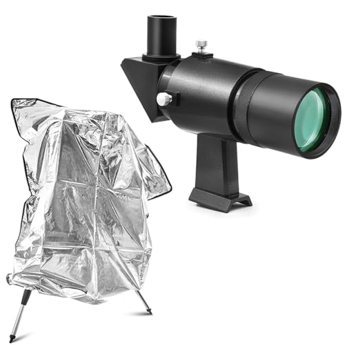 Astromania Telescope Cover, Fit for Most Refractor Newtonian Schmidt Cassegrain 61x45 Inch (155x115cm) - Bundle with -Finder Scope, 9x50 Right Angle Metal