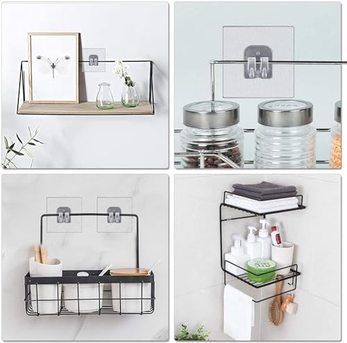 Image of (Pack of 20 Heavy Duty Transparent Self Adhesive Wall Hooks | PVC | Caddy Hook | Waterproof Oilproof | No Drill Wall Hooks for Bathroom, Kitchen, Towel Rack, Hanging Racks | (10 KG Load)