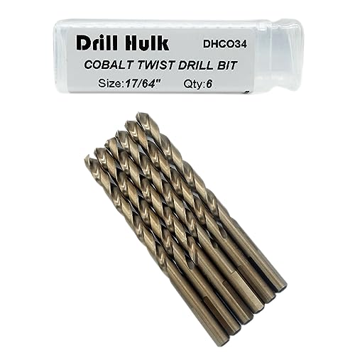 17/64-Inch Cobalt Steel M35 Jobber Length Twist Drill Bits for Hard Metal Stainless Steel Pack of 6