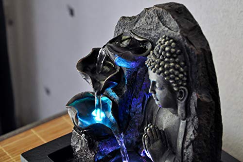 Zen'Light Boeddha Fontein, Polyresin, Donkerbruin, 21 x 21 x 26 cm - Afbeelding 7