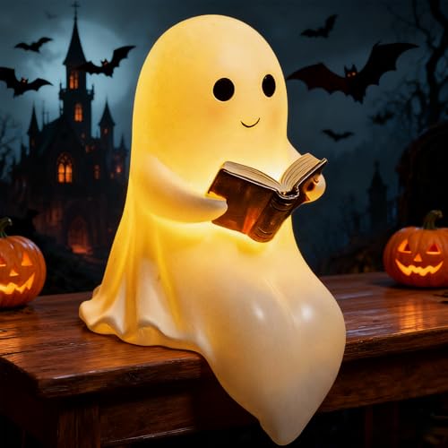 YeahBoom Halloween Deko Geisterlampe Niedliche Geister Leselampe 3D LED Geist Lampe Nachtlicht Geister Lesebuchlampe für Leser und Buchliebhaber für Halloween Dekoration Tischdeko Schlafzimmer Deko