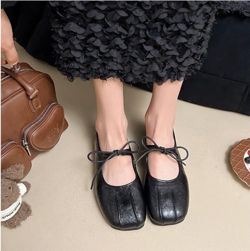 Niction PU Leather Flats for Women Trendy Bow Pointed Toe Flat Shoes Fall Mary Jane Ballet Flats Shoes Casual Cute Comfortable Dressy Work Flat 20253