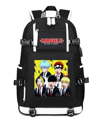 ISaikoy Anime Mashle: Magic and Muscles Backpack Mash Burnedead Bookbag Daypack School Bag Laptop Bag with USB Charging Port (Black 1)
