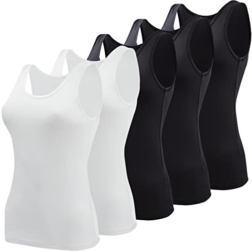 BQTQ 5 Piezas Camisetas Tirantes Mujer Camiseta sin Mangas Tank Top Camisola Básica Camisola de Tirante para Mujer, Negro, Blanco, L