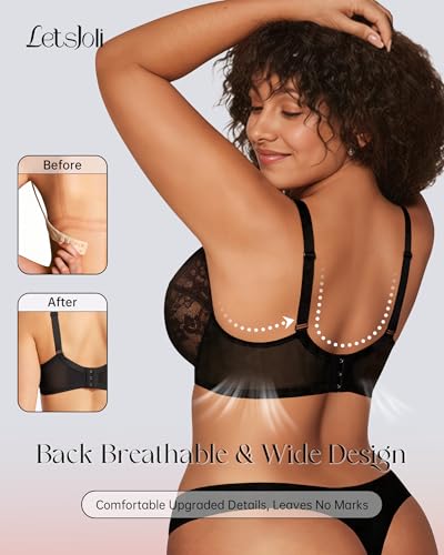 Image of LetsJoli Minimizer Bras for Women Full Coverage Lace Underwire Plus Size | Supportive Bras for Older Women, Unlined Cup, Cool Soft Comfort, Tshirt Everyday Bra, Sexy