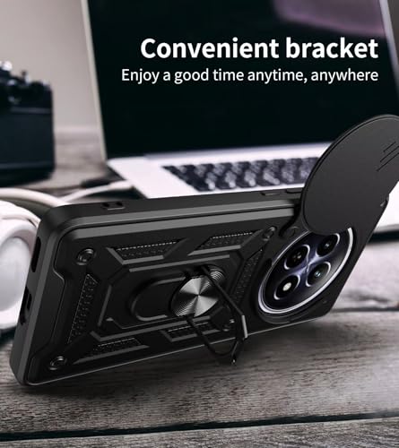 Image of Shockproof Back Case Cover for Realme 13 Plus 5G, Shockproof Realme 13 Plus Back Cover, Ring Case with Kickstand and Camera Protection Shutter - Black