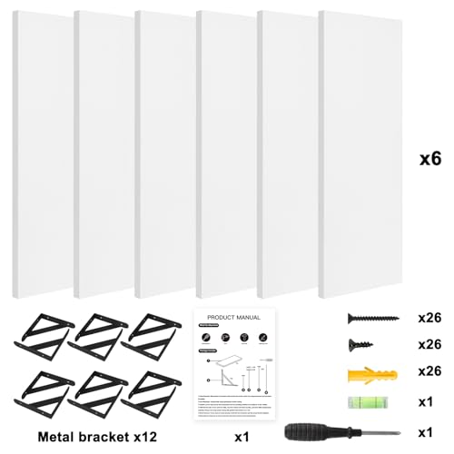Image of YGEOMER 16.5 Inch Floating Shelves for Wall, Farmhouse Wall Shelves for Bedroom, Bathroom Storage, Living Room and Kitchen Decor (Set of 6 White)
