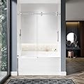 UNIKOO 56"- 60" W×66" H Frameless Stainless Steel Sliding Shower Door in Brushed Nickel with 3/8" (10mm) Certified Tempered Clear Glass. The King Series UKS04-6066-BN