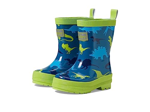 Hatley Boy's Real Dinos Shiny Rain Boots (Toddler/Little Kid/Big Kid) Blue 2 Little Kid M